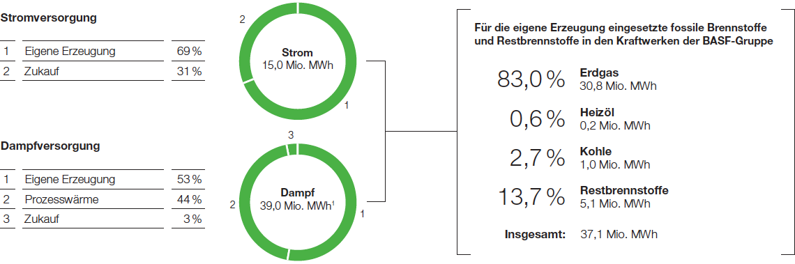 Energieversorgung der BASF-Gruppe 2015 (Tortendiagramm)
